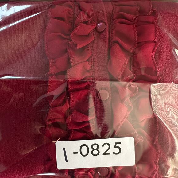 Merona Ruffled Cardigan Sweater XL Dark Red Party Holiday Cottagecore VGUC - Picture 8 of 8